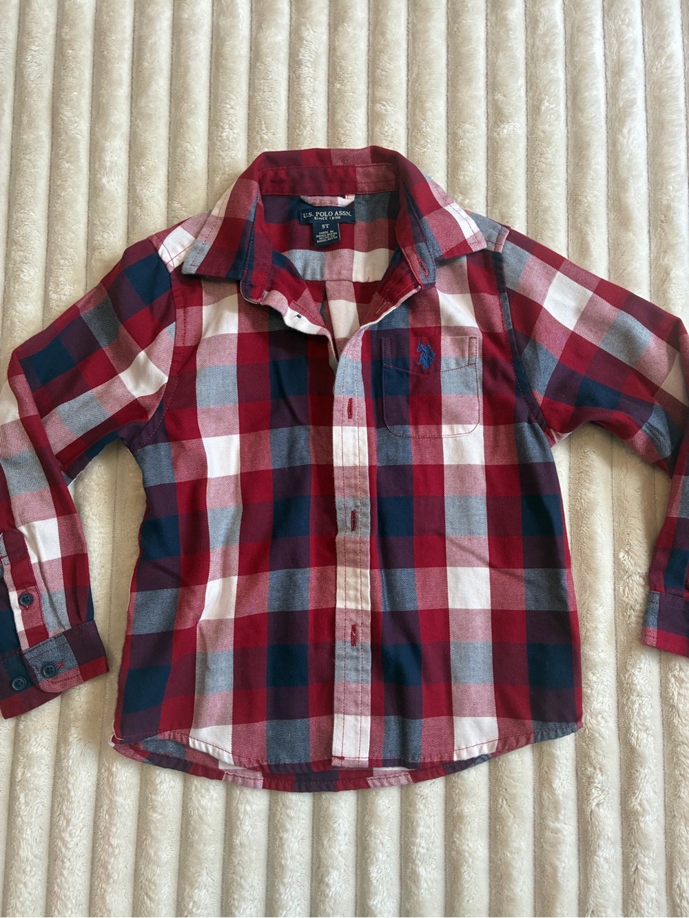 Polo Assn. Boys Button Down Shirt | Size 5T | Red & Blue Plaid | GUC